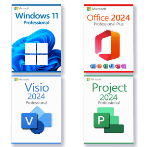 Microsoft Windows 11 Professional + Microsoft Visio 2024 Professional + Microsoft Project 2024 Professional + Microsoft Office 2024 Professional Plus Licence pour 3 PC