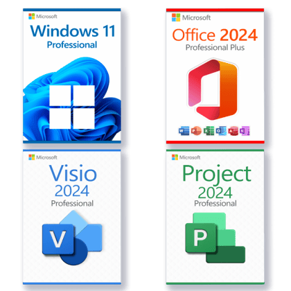 Microsoft Windows 11 Professional + Microsoft Visio 2024 Professional + Microsoft Project 2024 Professional + Microsoft Office 2024 Professional Plus Licence pour 3 PC